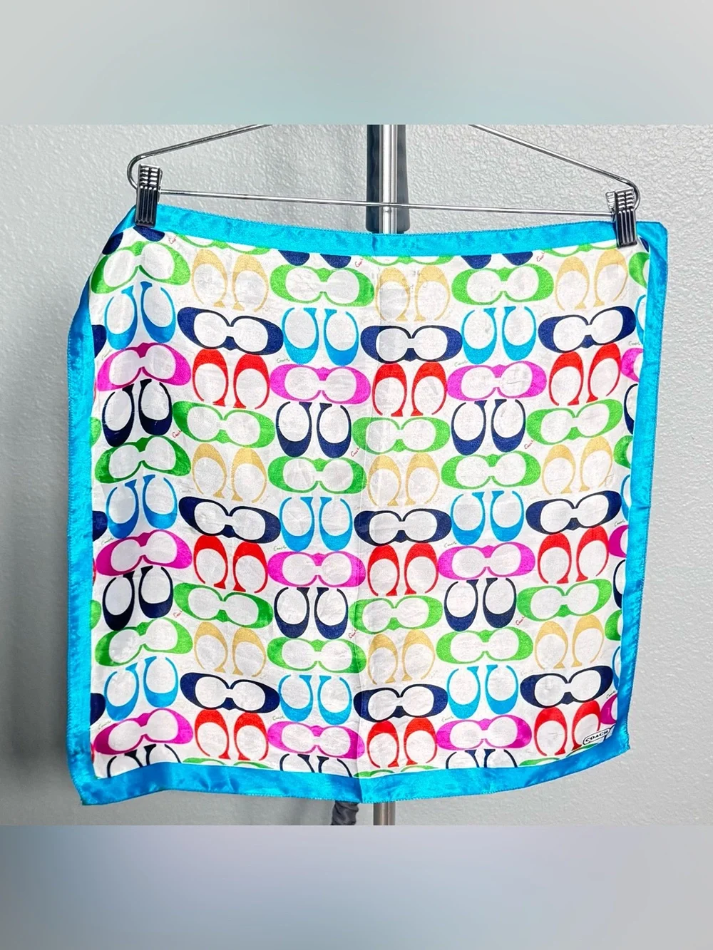 Coach Multicolor Signature Pattern Silk Scarf Square 20” x 20”